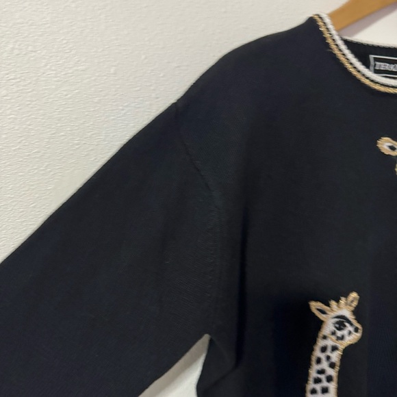 Vintage Terazzo Metallic Wrap Around Giraffe Sweater Black Patch Pockets X-Large - Picture 4 of 9